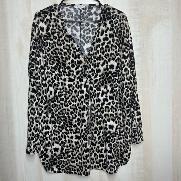 White Birch leopard print cardigan sweater long sleeve, sizeXL - Picture 1 of 10